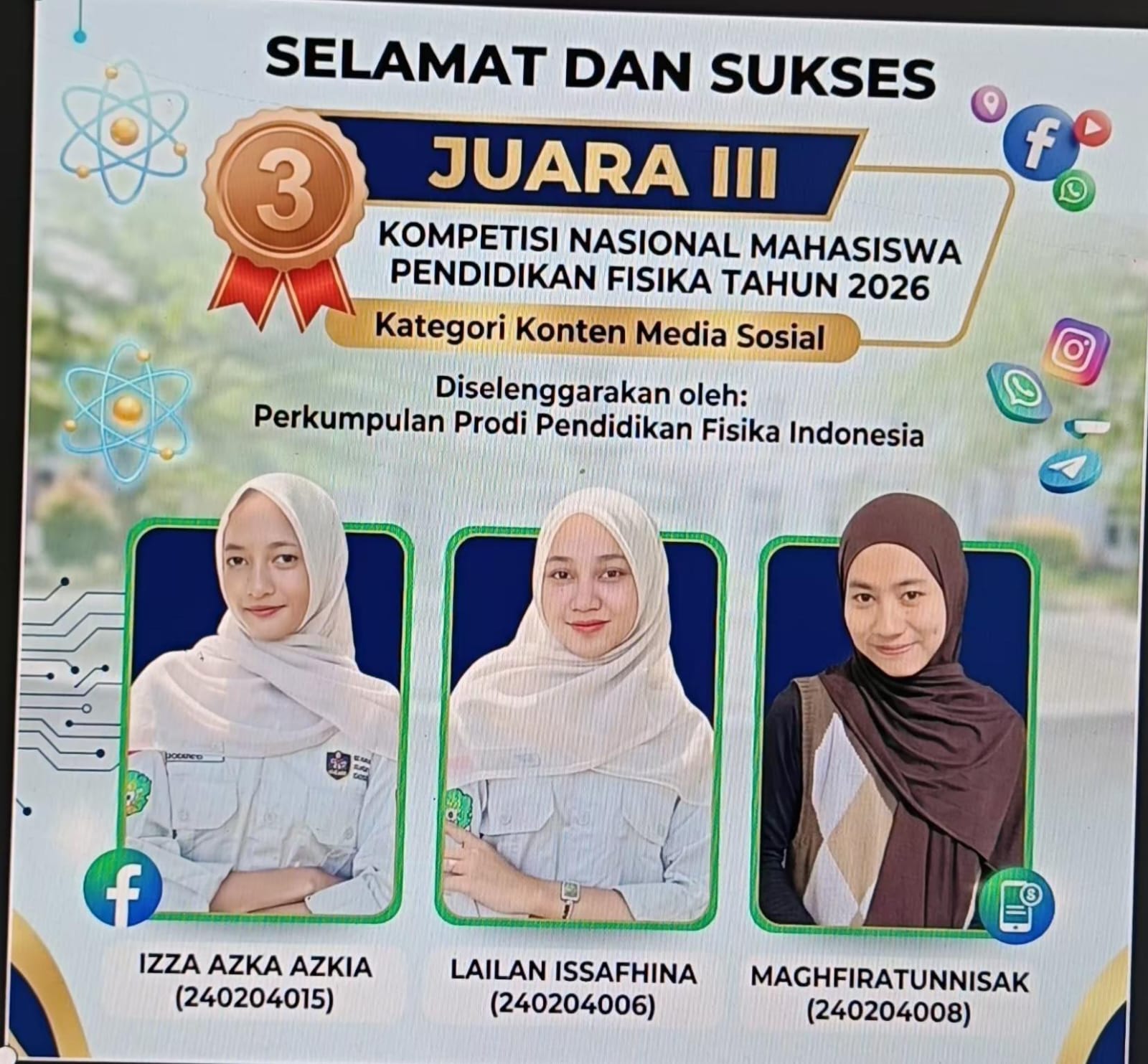 Mahasiswa Pendidikan Fisika UIN Ar-Raniry Raih Juara III pada Kompetisi Nasional Mahasiswa Pendidikan Fisika 2026